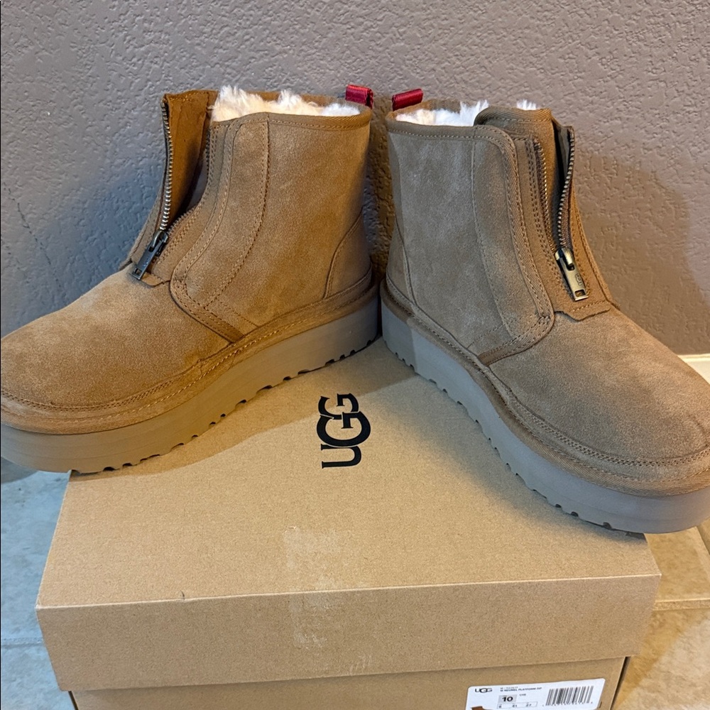 UGG Chestnut Suede Zip-Up Boots
